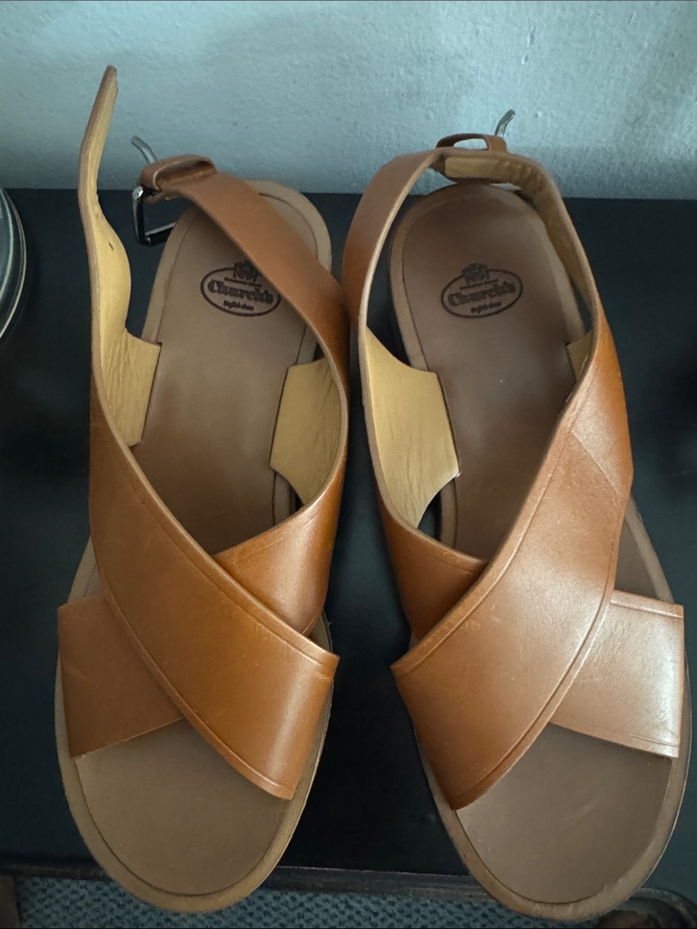 Church's Tan Leather Crossover Slingback Sandals